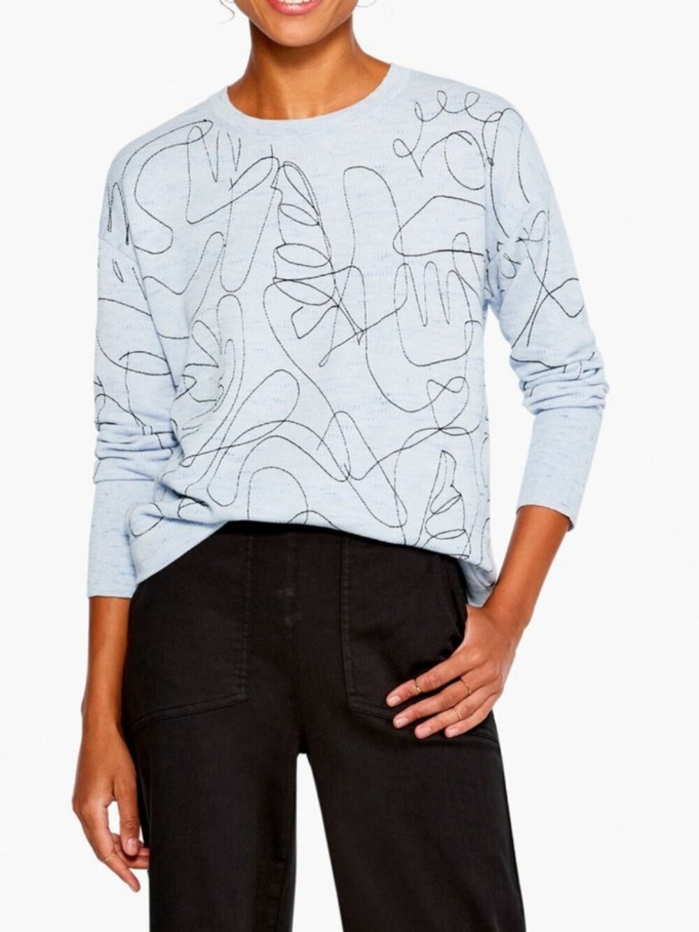 NIC+ZOE Swirling Stitches Sweater Sz XS Abstract Embroidered Artsy Whimsical